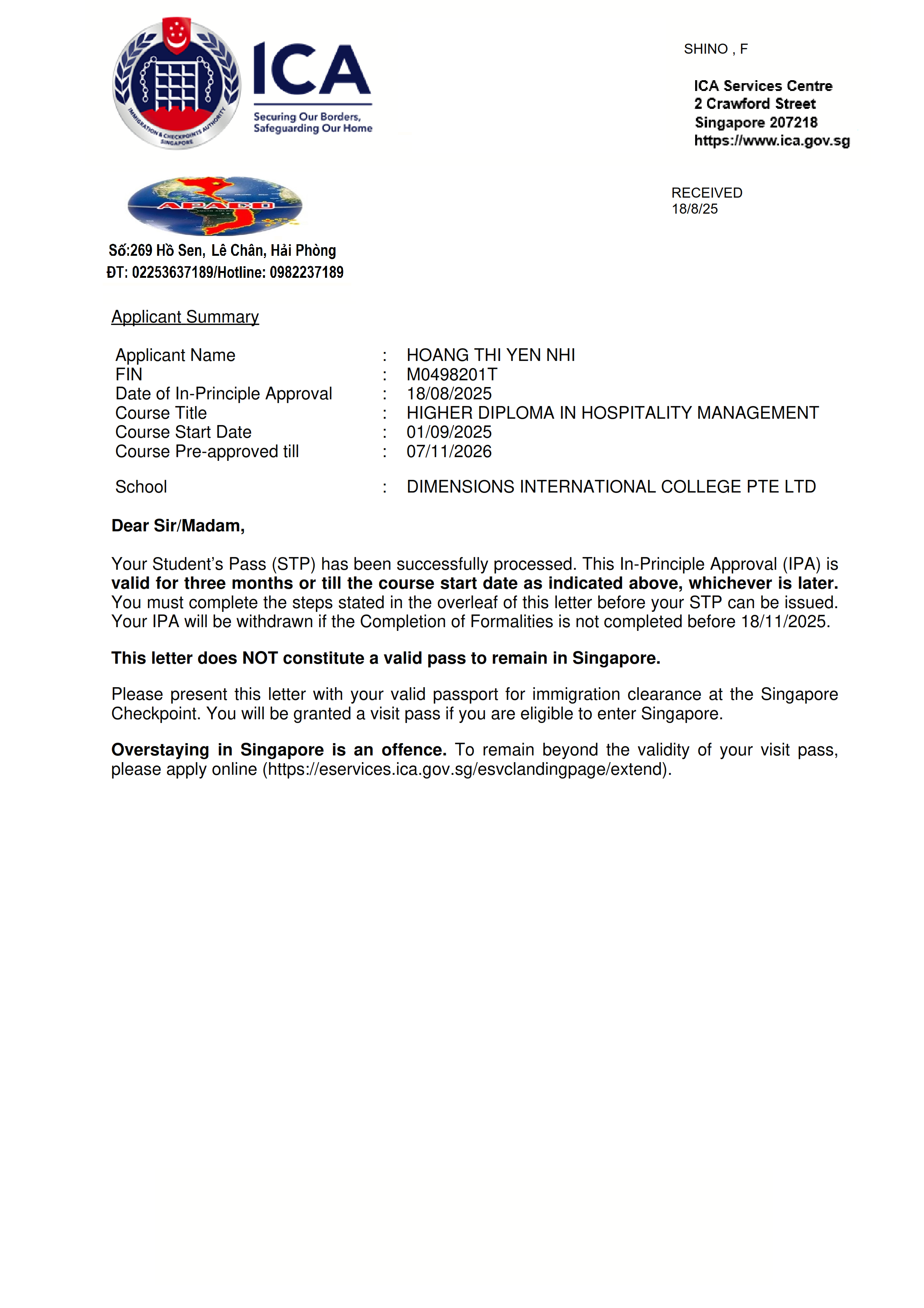 𝐇𝐎𝐓 - 𝐕𝐈𝐒𝐀 𝐃𝐔 𝐇𝐎̣𝐂 𝐒𝐈𝐍𝐆𝐀𝐏𝐎𝐑𝐄 Đ𝐀̃ Đ𝐔̛𝐎̛̣𝐂 𝐂𝐀̂́𝐏 𝐂𝐇𝐎 𝐇𝐎̣𝐂 𝐒𝐈𝐍𝐇 𝐂𝐔̉𝐀 𝐀𝐏𝐀𝐂𝐎 